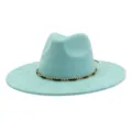 Turquoise suede wide brim fedora hat with metal chain decoration for stylish daily wear. - 58cm / Mint Green