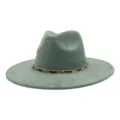 Green suede fedora hat with metal chain wide brim fashion jazz hat for men and women stylish - 58cm / Pickle Green
