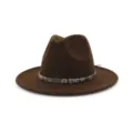 Κλασικό καπέλο fedora από μαλλί σε καφέ χρώμα για γυναίκες με vintage διακοσμητική ταινία. - Καφέ