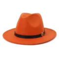Chapeau fedora en feutre orange pour femme, chapeau de jazz élégant avec bande en cuir et métal M. - Jaune Orange