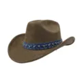 Brown suede cowboy hat with blue denim sequin studded band vintage western hat for women - 58cm / Army Green