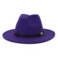 Chapeau fedora en laine violette pour femmes, chapeau de jazz élégant à large bord avec ruban noir. - Violet