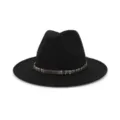Maύρο μάλλινο καπέλο fedora με λεπτομέρεια vintage ζώνης γραναζιών για το χειμώνα. - Μαύρο