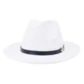 Chapeau fedora en laine blanche pour femmes avec bande en cuir noir et détail de logo M. - Blanc
