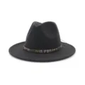 Μαύρο καπέλο fedora από μάλλινη τσόχα, καπέλο jazz με φαρδύ γείσο και vintage λουρί για το χειμώνα. - σκούρο γκρι