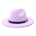 Chapeau fedora en laine violette pour femme avec ceinture noire et décor lettre M. - Rose Violet