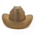 Vue de détail d'un chapeau de cowboy marron bronze à large bord, style ethnique unique et élégant. - 58cm / Café