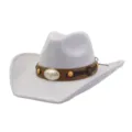 Close-up detail of grey suede cowboy hat with brown leather band and metal bull skull decor. - 58cm / Light Gray