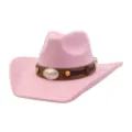 Pink suede cowboy hat for women, western cowgirl rodeo hat with metal bull buckle and belt. - 58cm / Sakura Pink