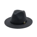 Chapeau fedora en feutre de laine pour femme gris foncé vintage jazz avec bande noire et logo M - Gris foncé