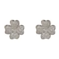 Elegantes pendientes de botón de trébol en plata con circonitas, variante brillante. - Plateado