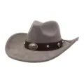 Sombrero de vaquero de ante gris con banda de cuero marrón y hebilla, detalle jazz del oeste. - 58cm / Gris Carbón