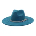 Turquoise faux suede fedora hat with sparkly rhinestone band detail closeup shot style. - 58cm / Peacock Dark Blue