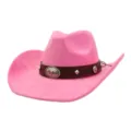 Sombrero de vaquero de ante rosa con correa de cuero marrón y decoración de calavera. - 58cm / Rosa Barbie