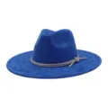 Blue suede fedora hat for women, wide brim jazz cap with sparkling rhinestone band. - 58cm / Sapphire Blue