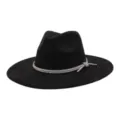 Black suede fedora hat with sparkling rhinestone band, elegant wide brim jazz hat for women. - 58cm / Black