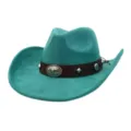 Sombrero de vaquero occidental de ante turquesa con banda de cuero y hebilla metálica. - 58cm / Azul Pavo Real Claro