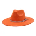 Orange suede jazz hat with dazzling rhinestone band, stylish wide brim fedora for women. - 58cm / Orange