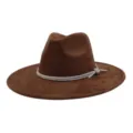 Brown faux suede fedora hat with sparkly rhinestone band, wide brim jazz hat for women. - 58cm / Coffee