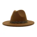 Sombrero fedora marrón de lana para mujer, ala ancha estilo jazz, moda otoño invierno. - 58cm / Caqui