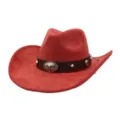 Sombrero de Vaquero de Ante Rojo Estilo Western Vintage Fedora de Ala Ancha Hombre - 58cm / Rojo óxido