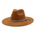 Classic brown suede fedora hat with sparkly rhinestone band elegant wide brim design. - 58cm / Khaki