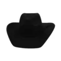 Detalle de sombrero de vaquero de ante negro, hermoso flequillo elegante, ala ancha. - Negro