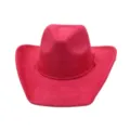 Pink suede cowboy hat detail, featuring braided band and tassel, stylish western jazz cap. - Rose Red