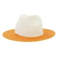 Two-tone straw fedora hat detail, featuring a cream crown and wide orange brim for sun protection. - Adjustable / Style 1