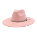 Close-up detail of the pink suede fedora hat featuring a sparkling rhinestone band side bow. - 58cm / Dusky Pink