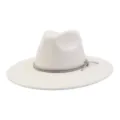 Elegant white suede fedora hat featuring a sparkling rhinestone rope band for women fashion style. - 58cm / Cream
