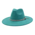 Turquoise suede fedora hat with sparkling rhinestone band, wide brim stylish jazz hat. - 58cm / Peacock Light Blue