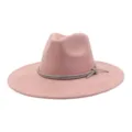 Pink suede jazz hat with rhinestone rope band, wide brim fedora hat for women stylish headwear - 58cm / Dusty Pink