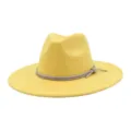 Yellow suede fedora hat with sparkling rhinestone band wide brim jazz cap for women - 58cm / Bright yellow