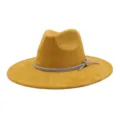 Camel suede fedora hat with sparkly rhinestone band, wide flat brim chic jazz cap for women. - 58cm / Turmeric