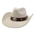 Sombrero de vaquero western de ante beige con tira de cuero marrón y hebilla de toro. - 58cm / Beige