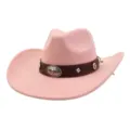 Sombrero de vaquero de ante rosa con banda de cuero marrón y hebilla, vista detallada del estilo. - 58cm / Rosa Palo