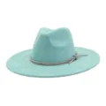 Mint Green Faux Suede Fedora Hat Wide Brim Jazz Hat with Sparkling Rhinestone Rope Band - 58cm / Mint Green