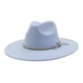 Light blue wide brim fedora hat featuring a sparkling rhinestone band and bow detail. - 58cm / Sky Blue