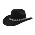 Schwarzer Filz-Western-Cowboyhut mit silbernem Strass-Kreuz-Dekorband für Herbst und Winter. - Einheitsgröße / Schwarz