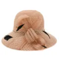 Elegant organza sun hat for women wide brim beach cap stylish mesh bow rhinestone decoration - 58cm / Dusty Pink
