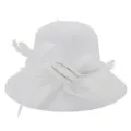 Elegant white organza sun hat with mesh feather rhinestone bow for women summer beach travel. - 58cm / White