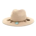 Women summer straw sun hat with shell chain pendants beach travel wide brim uv protection - 58cm / Pink