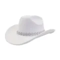 Weißer Wollfilz Western Cowboy Hut Detail mit silbernem Strass Kreuz dekorativem Band. - Einheitsgröße / Weiß
