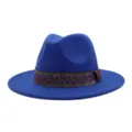 Chapeau feutre fedora bleu avec élégant ruban à motif violet et doré pour femme et homme. - 58cm / Bleu saphir