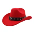 Red felt cowboy hat detail, punk metal skull and cross decorations on black leather band. - One Size / Red