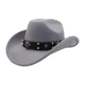 Grey felt cowboy hat detail, punk style black leather band with metal skull and cross. - One Size / Light Gray