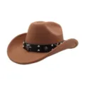 Western wool felt cowboy hat for men and women, vintage jazz hat with metal rivet decor. - One Size / Khaki