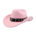 Pink felt cowboy hat with gothic cross and skull metal studs for women western party style - One Size / Pink