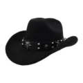 Black felt western cowboy hat with metal skull and cross studded leather band for men women. - One Size / Black